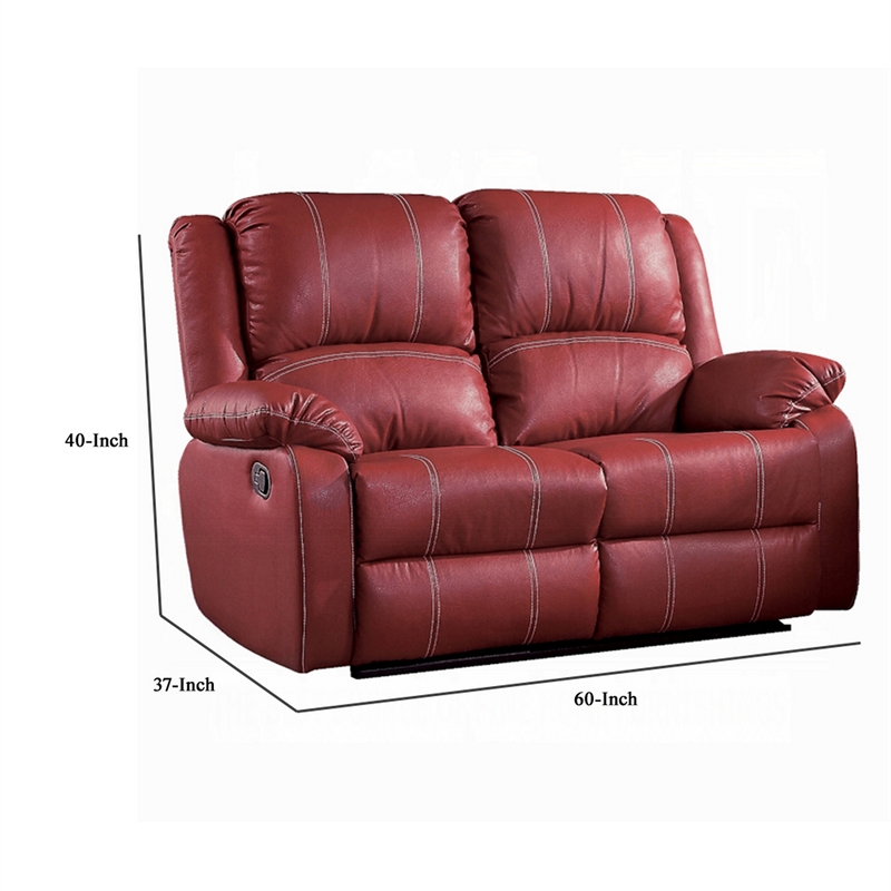 Zuru Motion Manual Recliner Loveseat- Pillow Top- Red Faux Leather