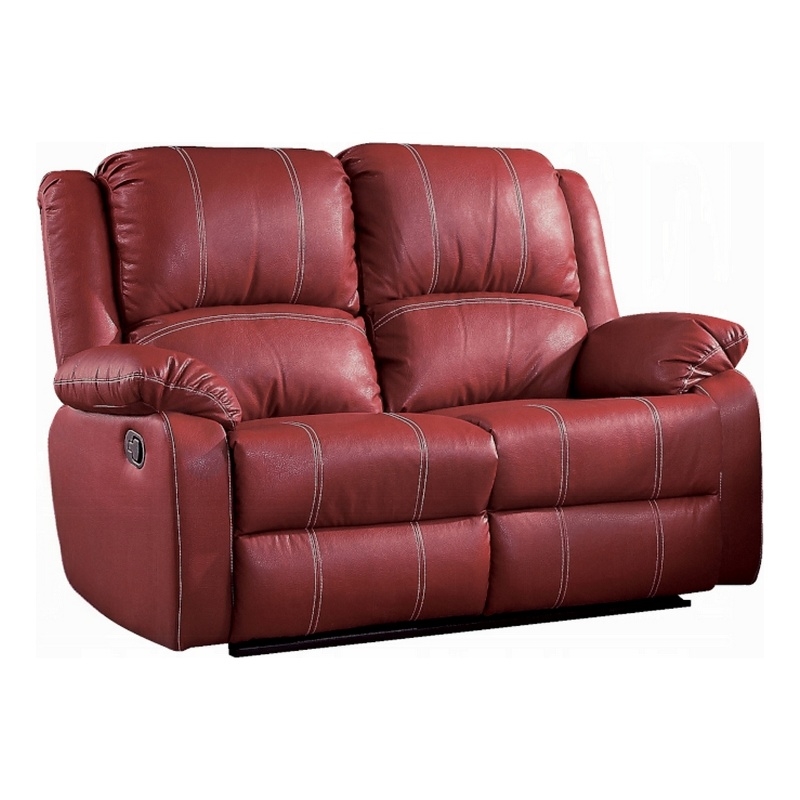 Zuru Motion Manual Recliner Loveseat- Pillow Top- Red Faux Leather