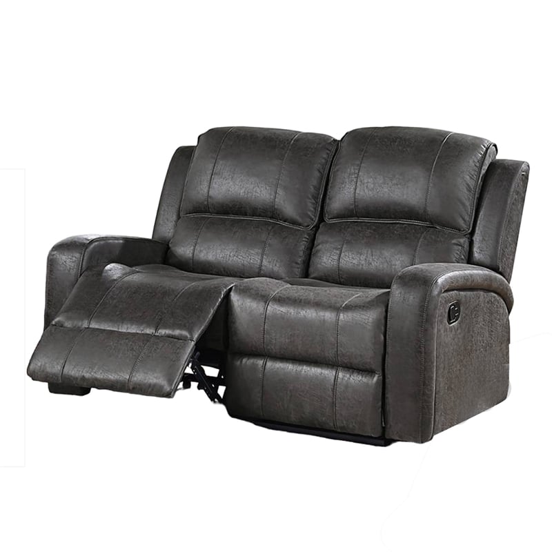 Charles Manual Recliner Loveseat- Smoke Gray Faux Leather- 55 Inch