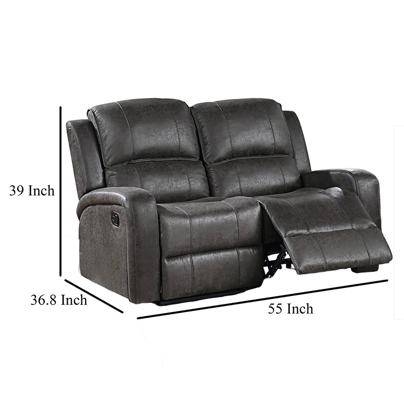Charles Manual Recliner Loveseat- Smoke Gray Faux Leather- 55 Inch