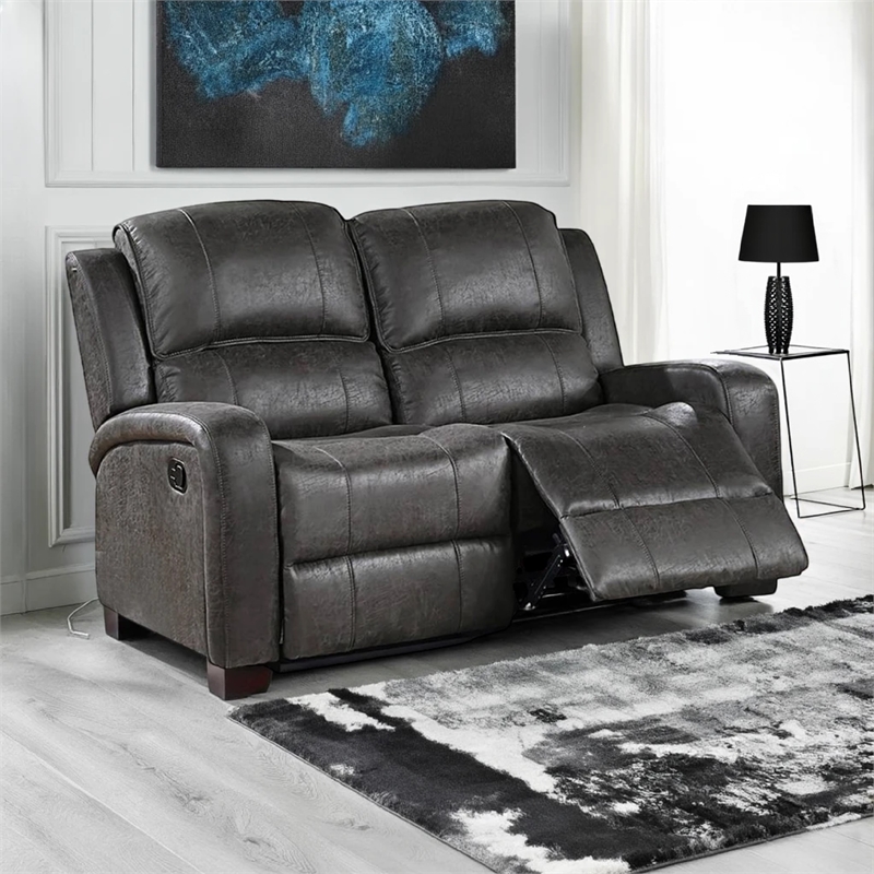 Charles Manual Recliner Loveseat- Smoke Gray Faux Leather- 55 Inch