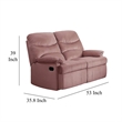Karry Manual Recliner Loveseat- Blush Pink Velvet- Solid Wood- 53 Inch