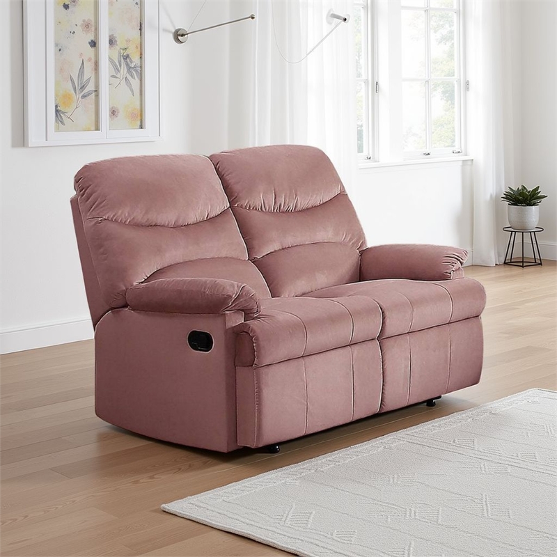 Karry Manual Recliner Loveseat- Blush Pink Velvet- Solid Wood- 53 Inch
