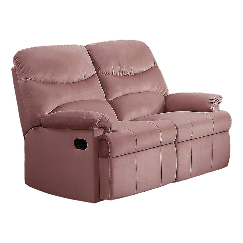Karry Manual Recliner Loveseat- Blush Pink Velvet- Solid Wood- 53 Inch