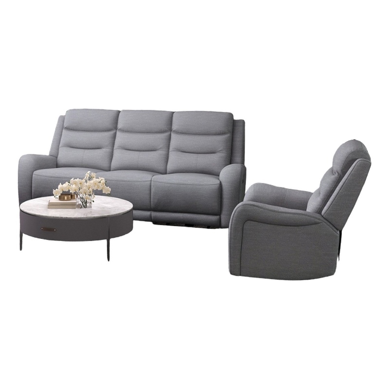 Clair 2 Piece Manual Reclining Sofa and Loveseat- Solid Wood- Gray Fabric