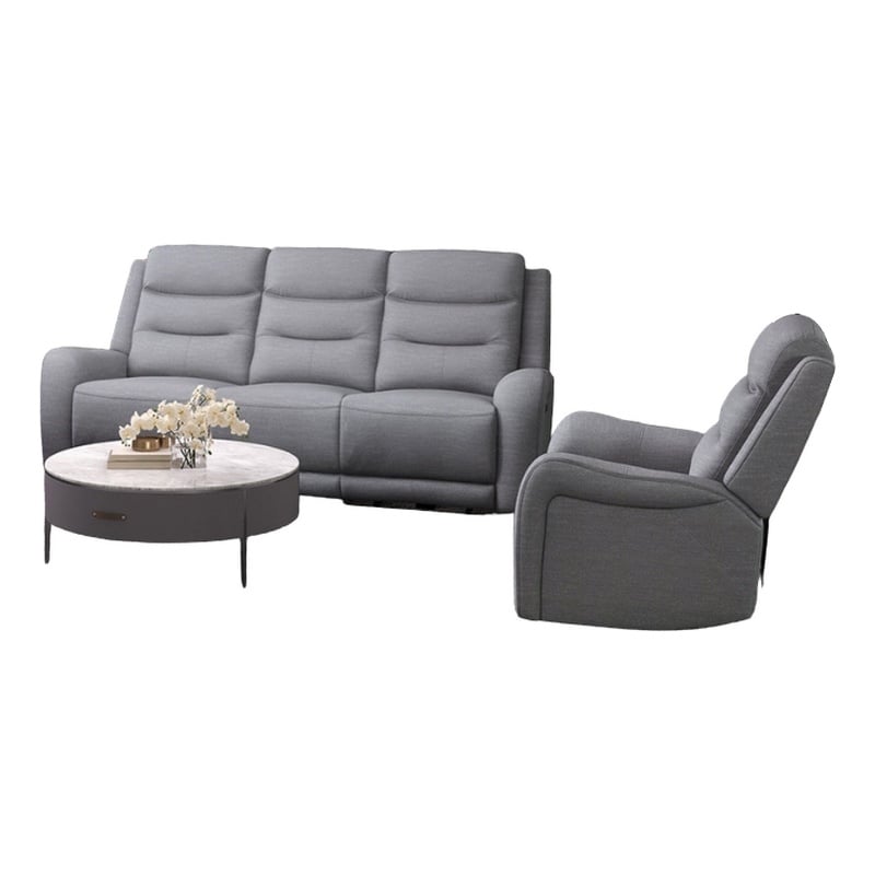 Clair 2 Piece Manual Reclining Sofa and Loveseat- Solid Wood- Gray Fabric