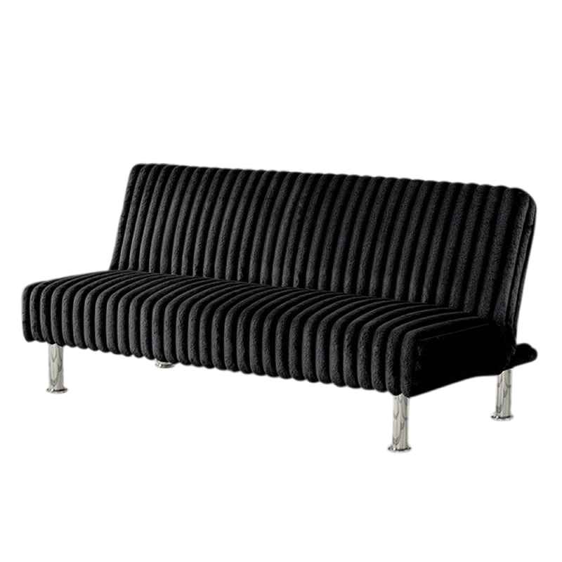 Hini Fold Out Futon Sofa Bed- Rich Black- Modern Chrome Metal Legs