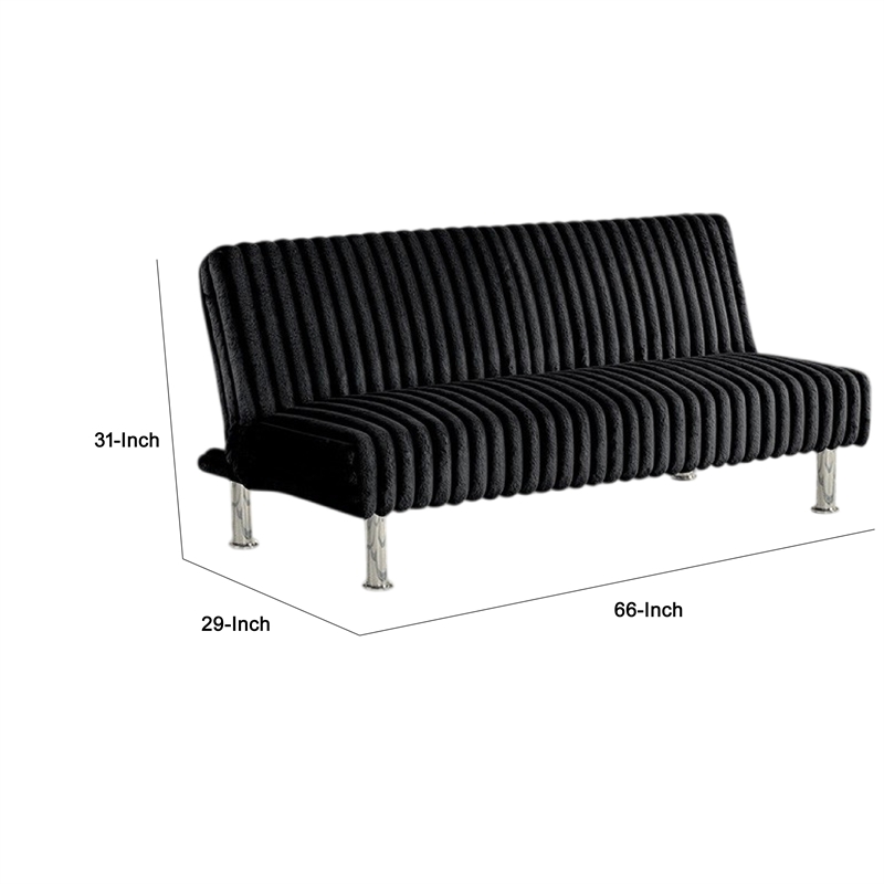 Hini Fold Out Futon Sofa Bed- Rich Black- Modern Chrome Metal Legs