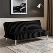 Hini Fold Out Futon Sofa Bed- Rich Black- Modern Chrome Metal Legs