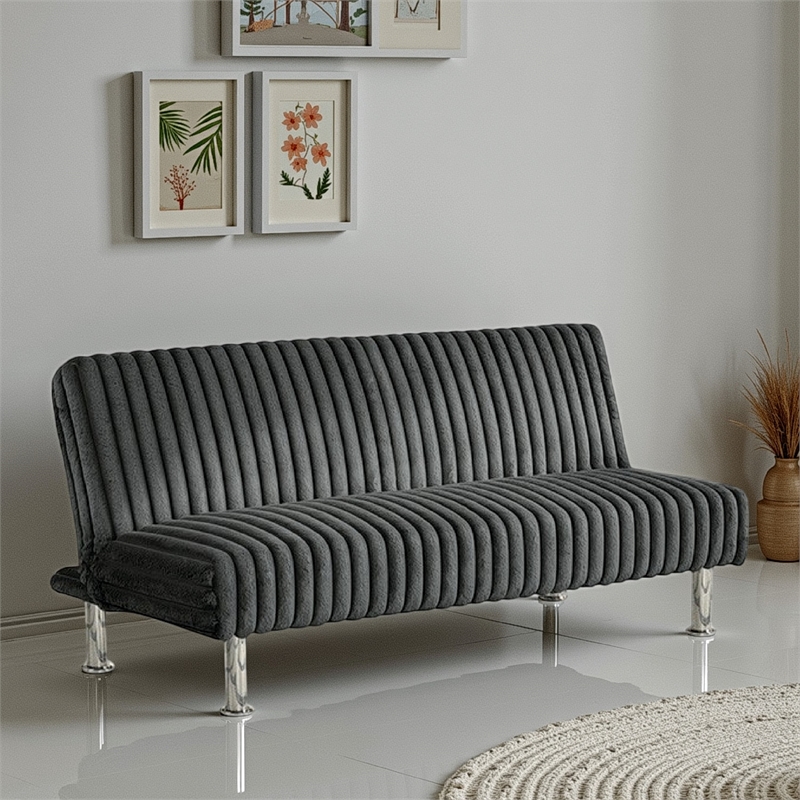 Hini Fold Out Futon Sofa Bed- Dark Gray- Modern Chrome Metal Legs