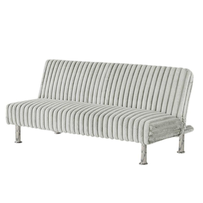 Hini Fold Out Futon Sofa Bed- Light Gray- Modern Chrome Metal Legs