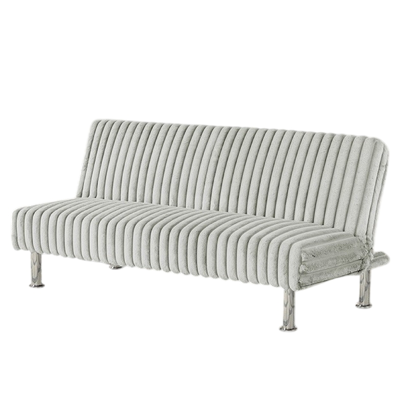 Hini Fold Out Futon Sofa Bed- Light Gray- Modern Chrome Metal Legs