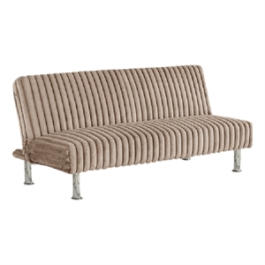 Hini Fold Out Futon Sofa Bed- Taupe Brown- Modern Chrome Metal Legs