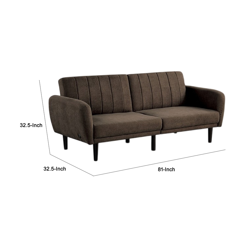 Arz Fold Out Futon Sofa Bed- Dark Brown- Retro Channel Tufted Back