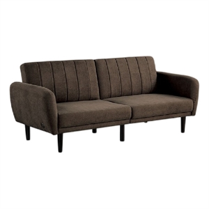 Arz Fold Out Futon Sofa Bed- Dark Brown- Retro Channel Tufted Back