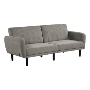 Arz Fold Out Futon Sofa Bed- Light Gray- Retro Channel Tufted Back