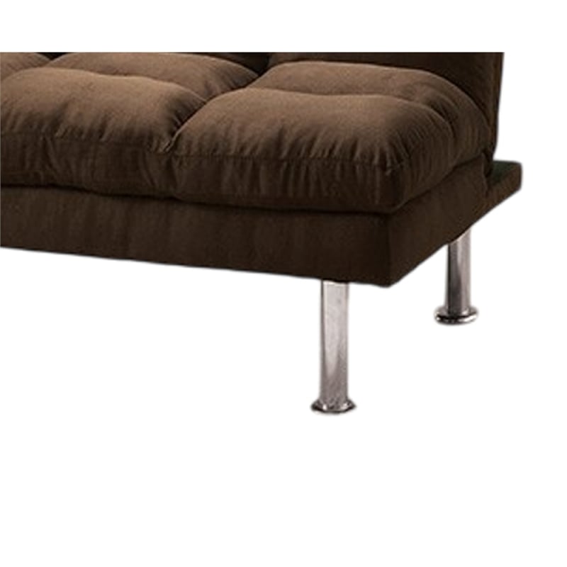 Sar Fold Out Futon Sofa Bed- Tufted Dark Brown Microfiber- Chrome Legs