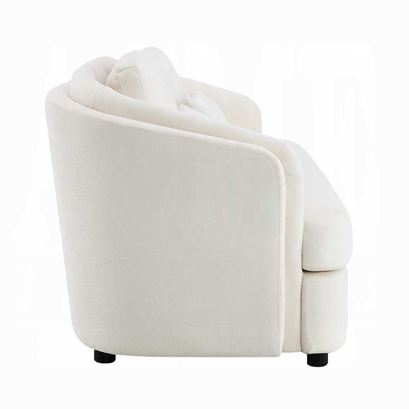 Riku Sofa- 2 Lumbar Pillows- 84 Inch- Beige Linen- Modern Shape