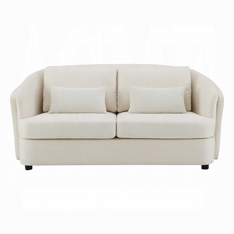 Riku Loveseat- 2 Lumbar Pillows- 69 Inch- Beige Linen- Modern Shape