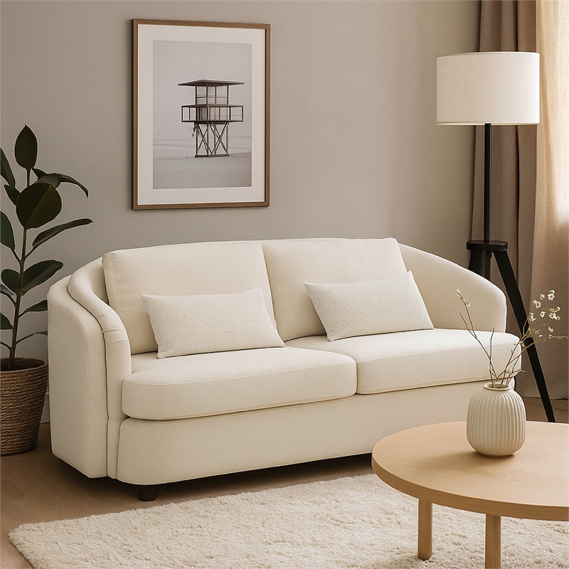Riku Loveseat- 2 Lumbar Pillows- 69 Inch- Beige Linen- Modern Shape
