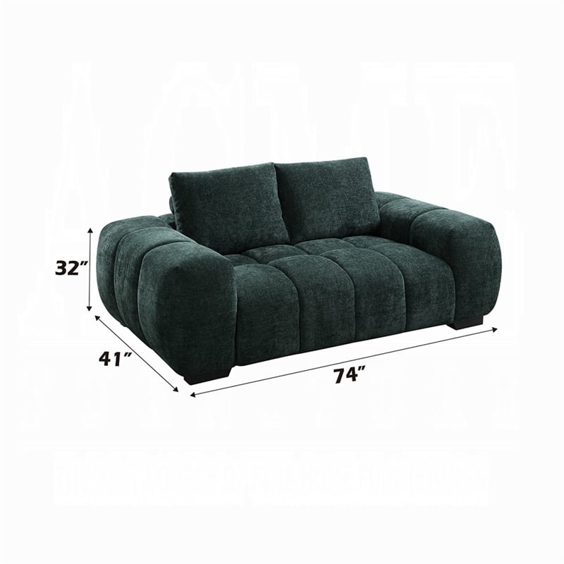Errand Loveseat- Dark Green Chenille- Foam Cushions- Pine Wood 74 Inch