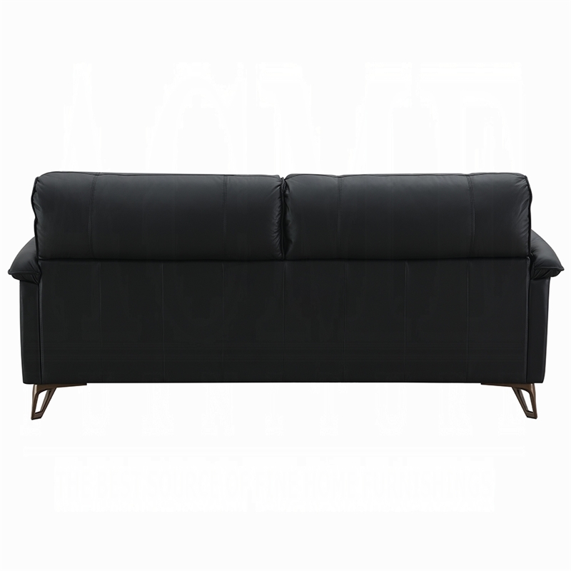 Bernie Sofa- Sleek Black Top Grain Leather- Bronze Metal- 83 Inch