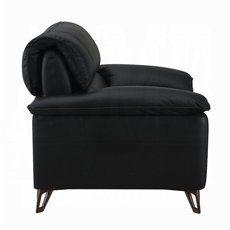 Bernie Sofa- Sleek Black Top Grain Leather- Bronze Metal- 83 Inch