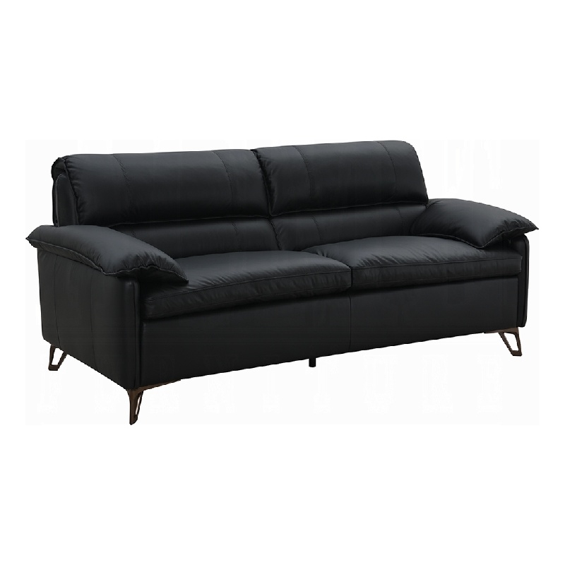 Bernie Sofa- Sleek Black Top Grain Leather- Bronze Metal- 83 Inch