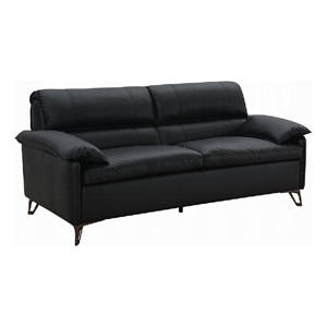 Bernie Sofa- Sleek Black Top Grain Leather- Bronze Metal- 83 Inch