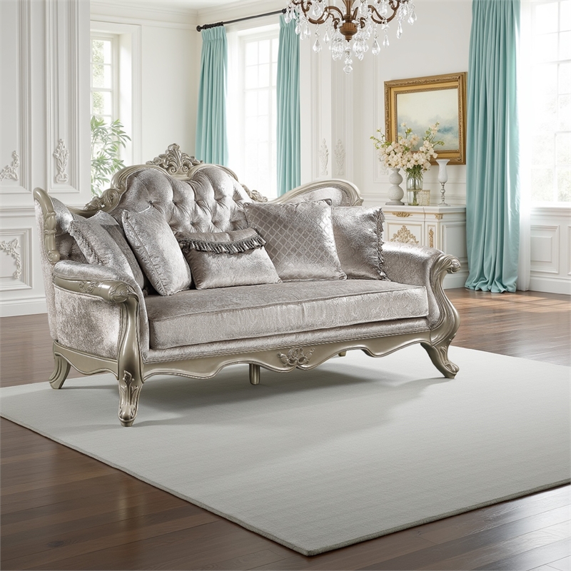 Bertha Sofa- Ornate Carved European Classic Beige Champagne- 85 Inch