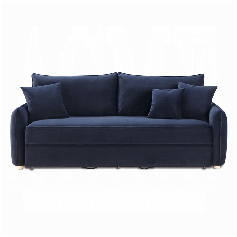 Leif Sleeper Sofa- Full Fold Out Bed- 3 Pillows- Blue Velvet 88 Inch