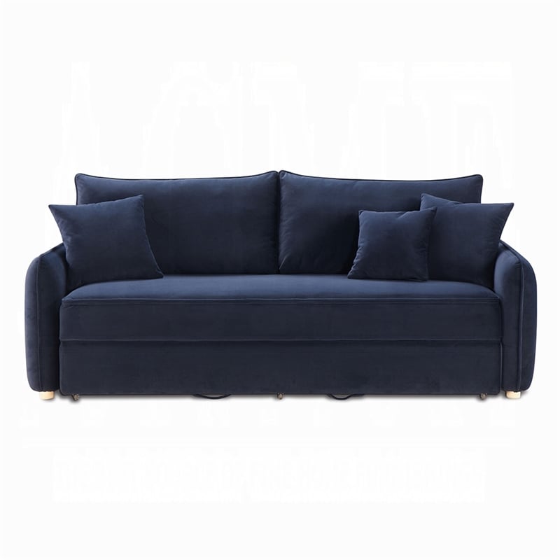 Leif Sleeper Sofa- Full Fold Out Bed- 3 Pillows- Blue Velvet 88 Inch