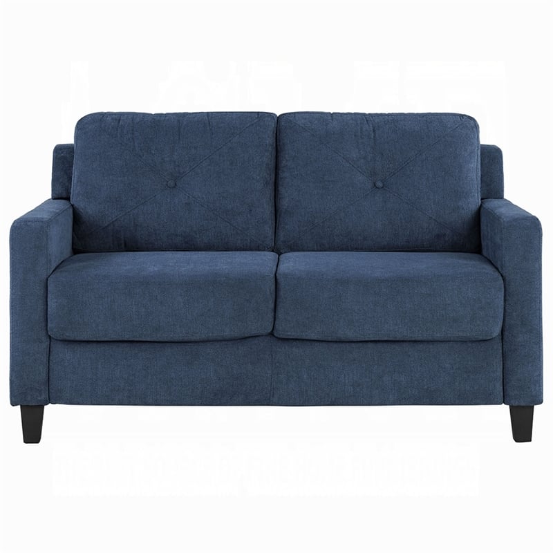 Royi Loveseat- Track Armrest- 58 Inch- Blue Fabric w Tufted Backrest