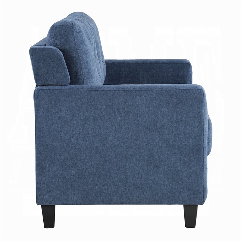 Royi Loveseat- Track Armrest- 58 Inch- Blue Fabric w Tufted Backrest