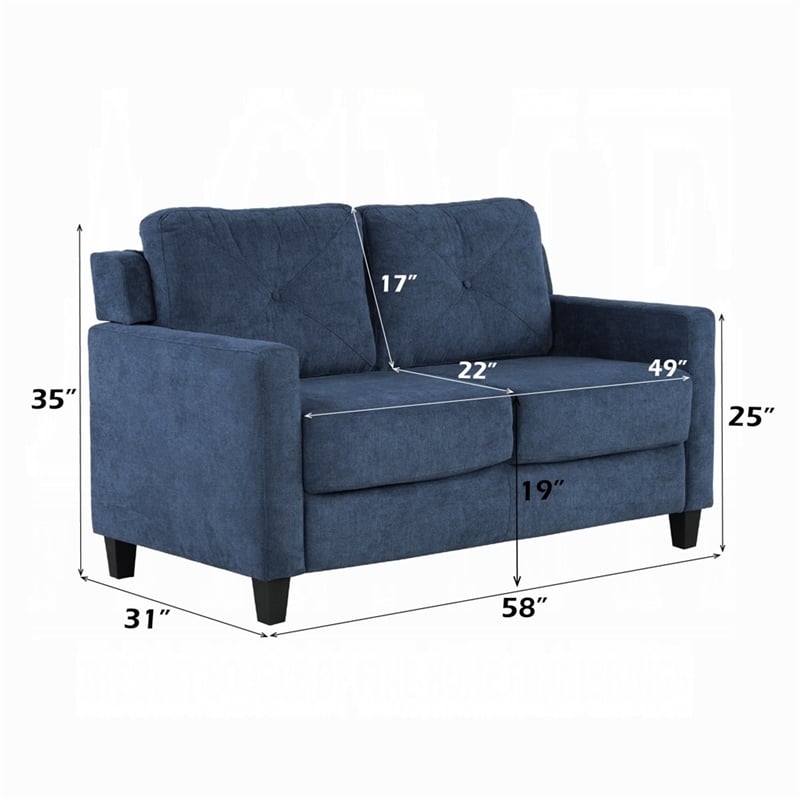 Royi Loveseat- Track Armrest- 58 Inch- Blue Fabric w Tufted Backrest