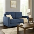 Royi Loveseat- Track Armrest- 58 Inch- Blue Fabric w Tufted Backrest