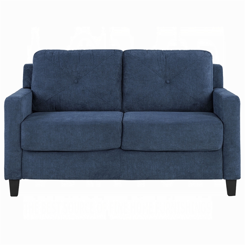 Royi Loveseat- Track Armrest- 58 Inch- Blue Fabric w Tufted Backrest