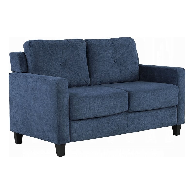 Royi Loveseat- Track Armrest- 58 Inch- Blue Fabric w Tufted Backrest