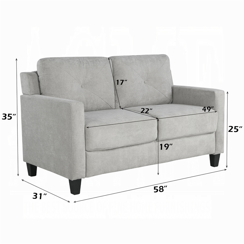 Royi Loveseat- Track Armrest- 58 Inch- Gray Fabric w Tufted Backrest