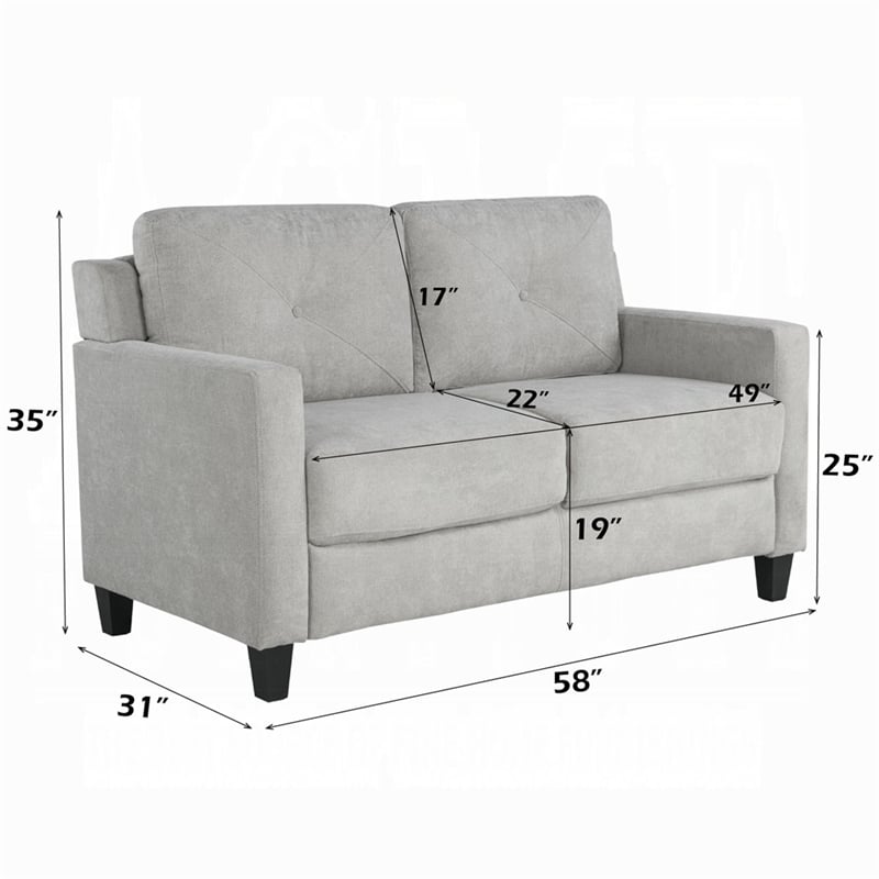 Royi Loveseat- Track Armrest- 58 Inch- Gray Fabric w Tufted Backrest