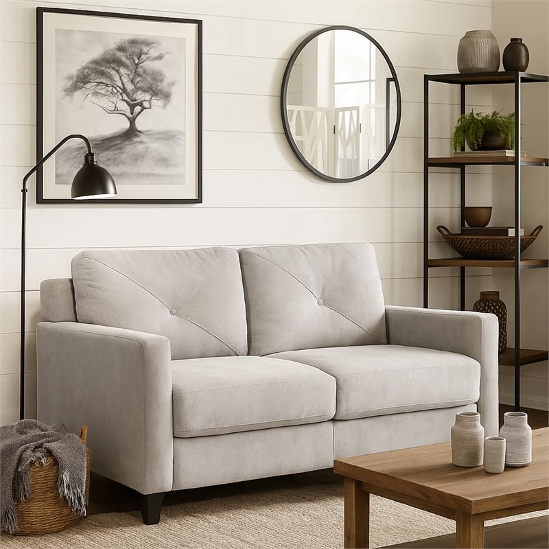 Royi Loveseat- Track Armrest- 58 Inch- Gray Fabric w Tufted Backrest