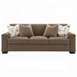 Lenu Modern Sofa w 4 Accent Pillows- Soft Brown Suede Fabric- 89 Inch