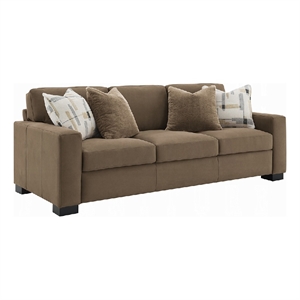 Lenu Modern Sofa w 4 Accent Pillows- Soft Brown Suede Fabric- 89 Inch