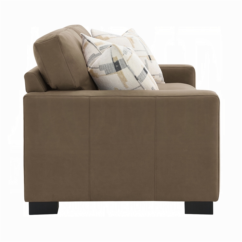 Lenu Modern Loveseat w 3 Accent Pillows- Brown Suede Fabric- 69 Inch