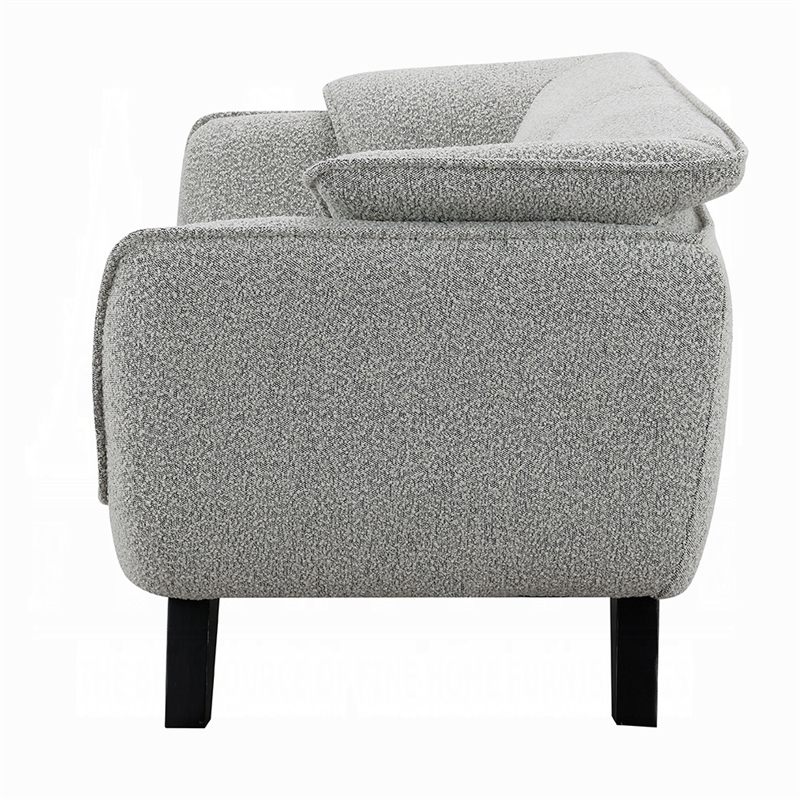 Naeli Loveseat- Rounded Light Gray Boucle- 65 Inch Solid Pine Wood