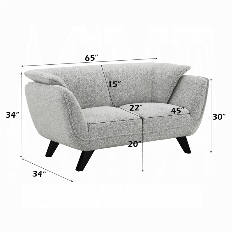 Naeli Loveseat- Rounded Light Gray Boucle- 65 Inch Solid Pine Wood