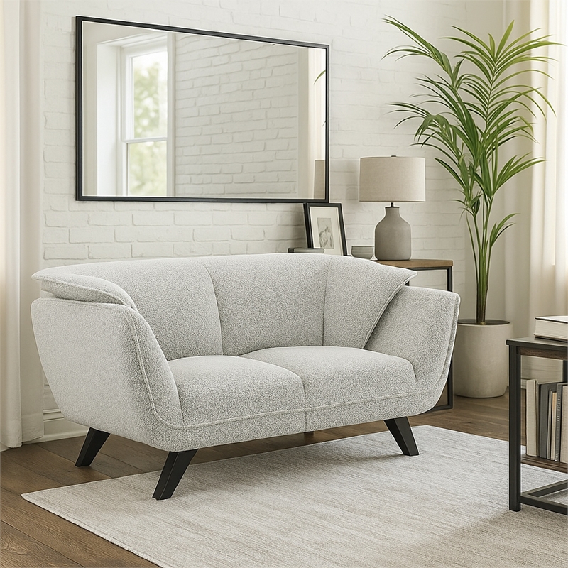 Naeli Loveseat- Rounded Light Gray Boucle- 65 Inch Solid Pine Wood