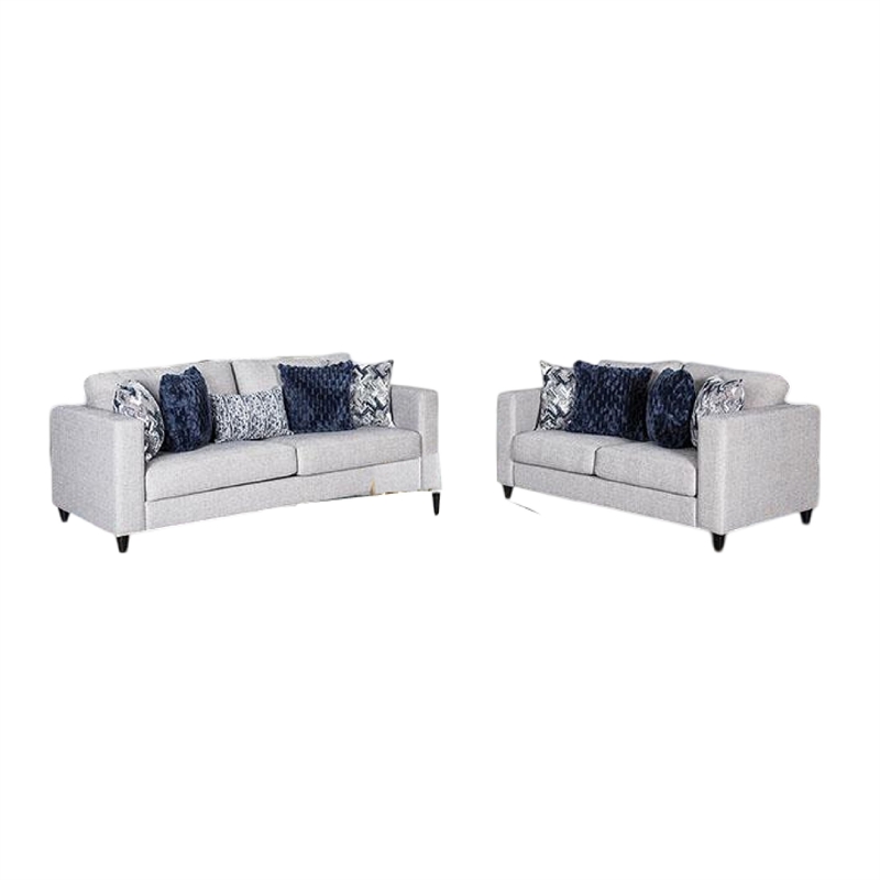 Harie 2pc Sofa and Loveseat Set- 9 Accent Pillows- Light Gray Chenille