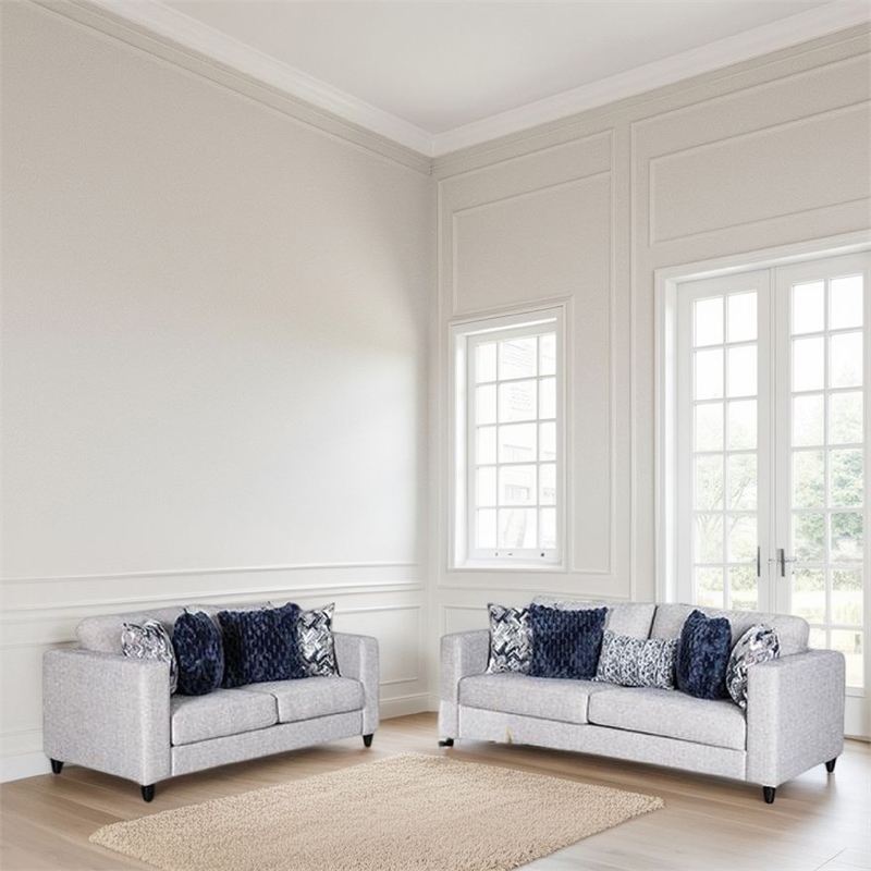 Harie 2pc Sofa and Loveseat Set- 9 Accent Pillows- Light Gray Chenille