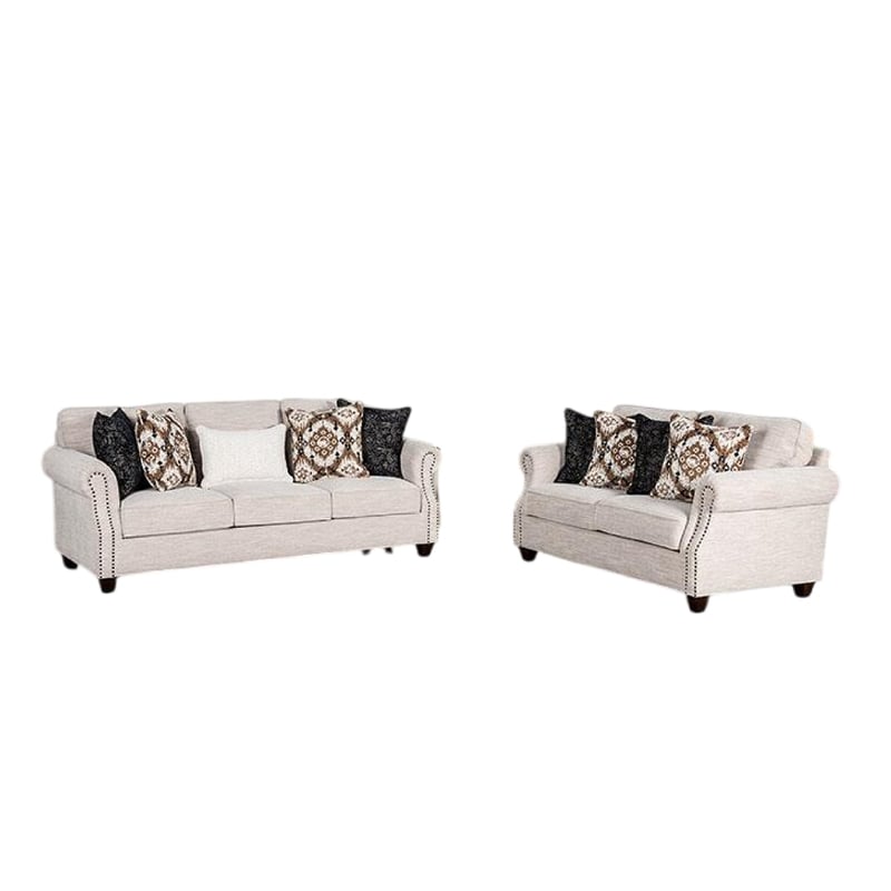 Serra 2pc Sofa and Loveseat Set- 9 Accent Pillows- Greige Polyester